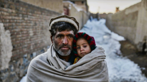 Father with his daughter on the outskirts of Kabul. The family fled Jalalabad 10 years ago because of fighting © UNHCR/Andrew McConnell