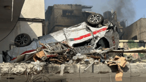 A damaged ambulance outside Kamal Adwan hospital in northern Gaza in October 2024 (file photo)